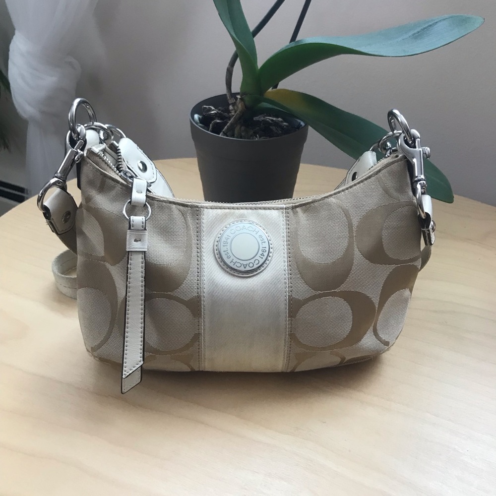 Coach Signature white Stripe Demi Cross-body Bag